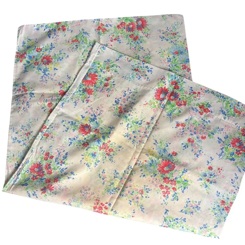 Vintage Pacific King Pillowcase Floral Extra Strength Muslin Cotton Poly Blend